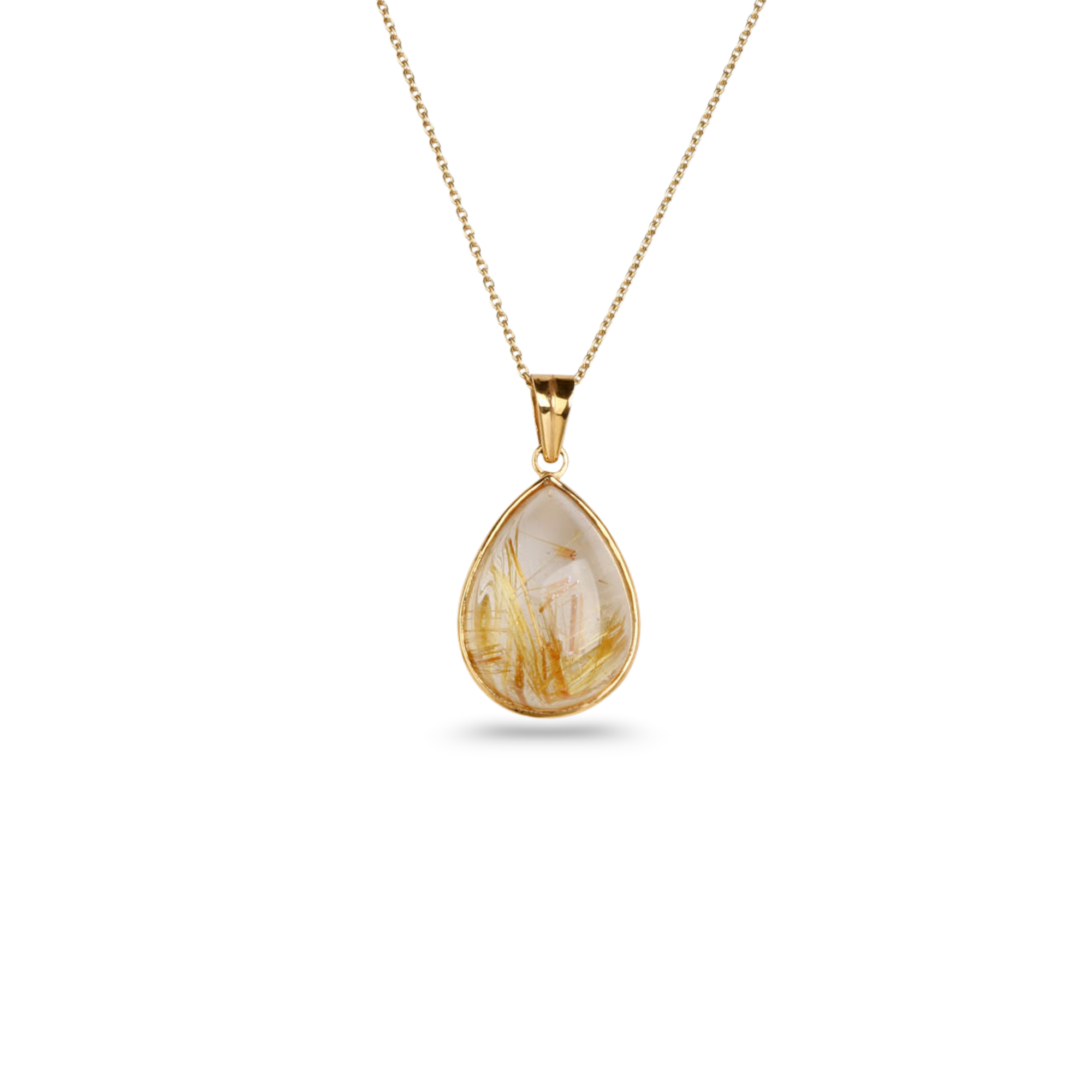 Rutile Quartz Oval 18K Gold Pendant