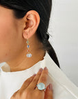 Blue Topaz & Multi Color Stone 18K Gold Drop Earrings