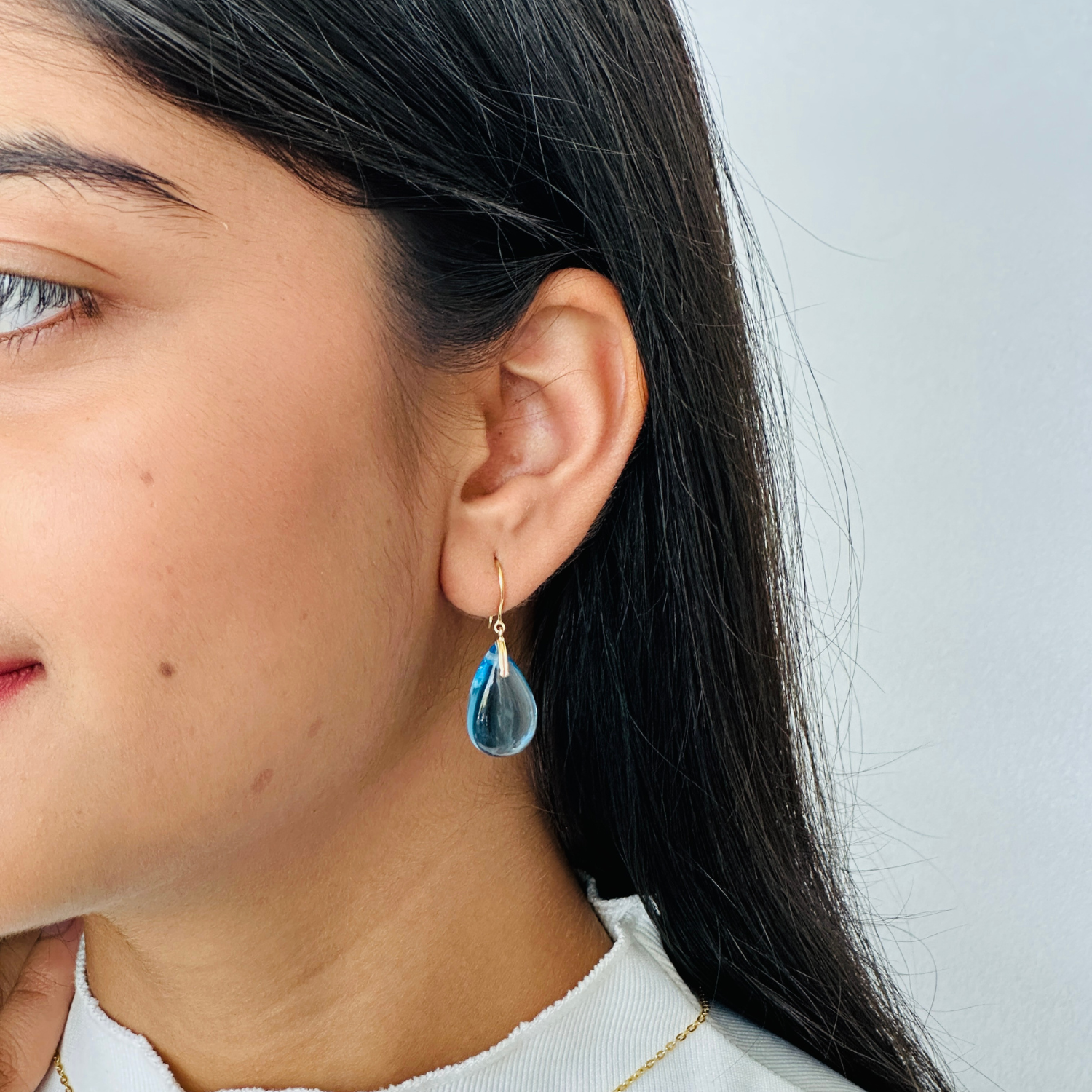 Blue Topaz Drop 18K Gold Earrings