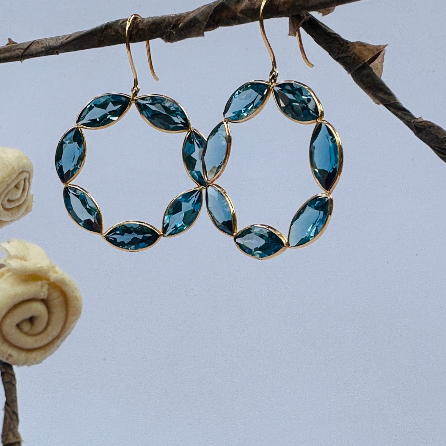 Blue Topaz Loop 18K Gold Earrings