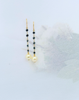 Pearl & Black Diamond Drop 18K Gold Earrings