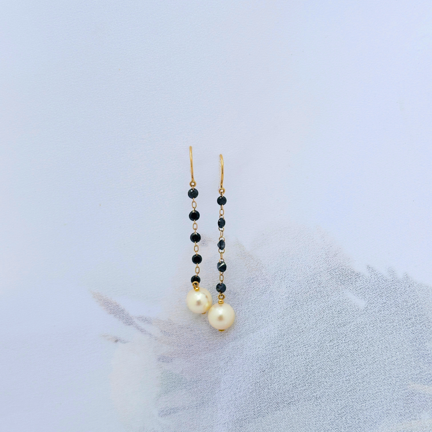 Pearl & Black Diamond Drop 18K Gold Earrings
