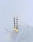 Pearl & Black Diamond Drop 18K Gold Earrings