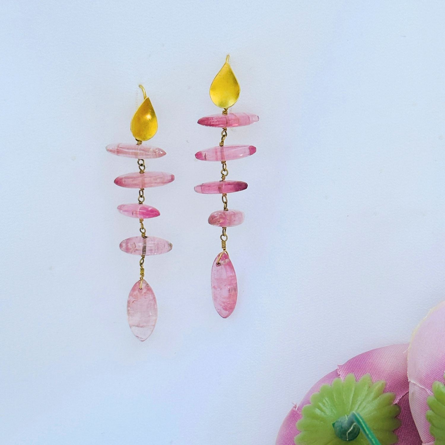 Pink Tourmaline 18K Gold Earrings