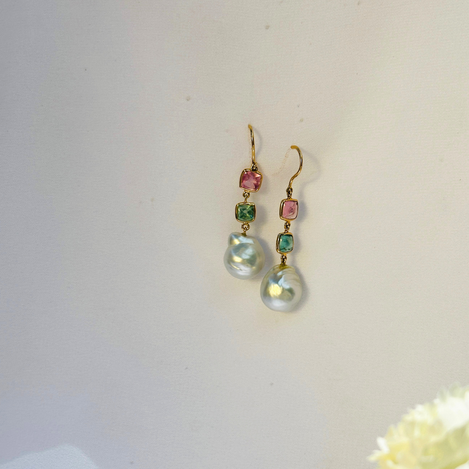 Pearl & Tourmaline 18K Gold Earrings