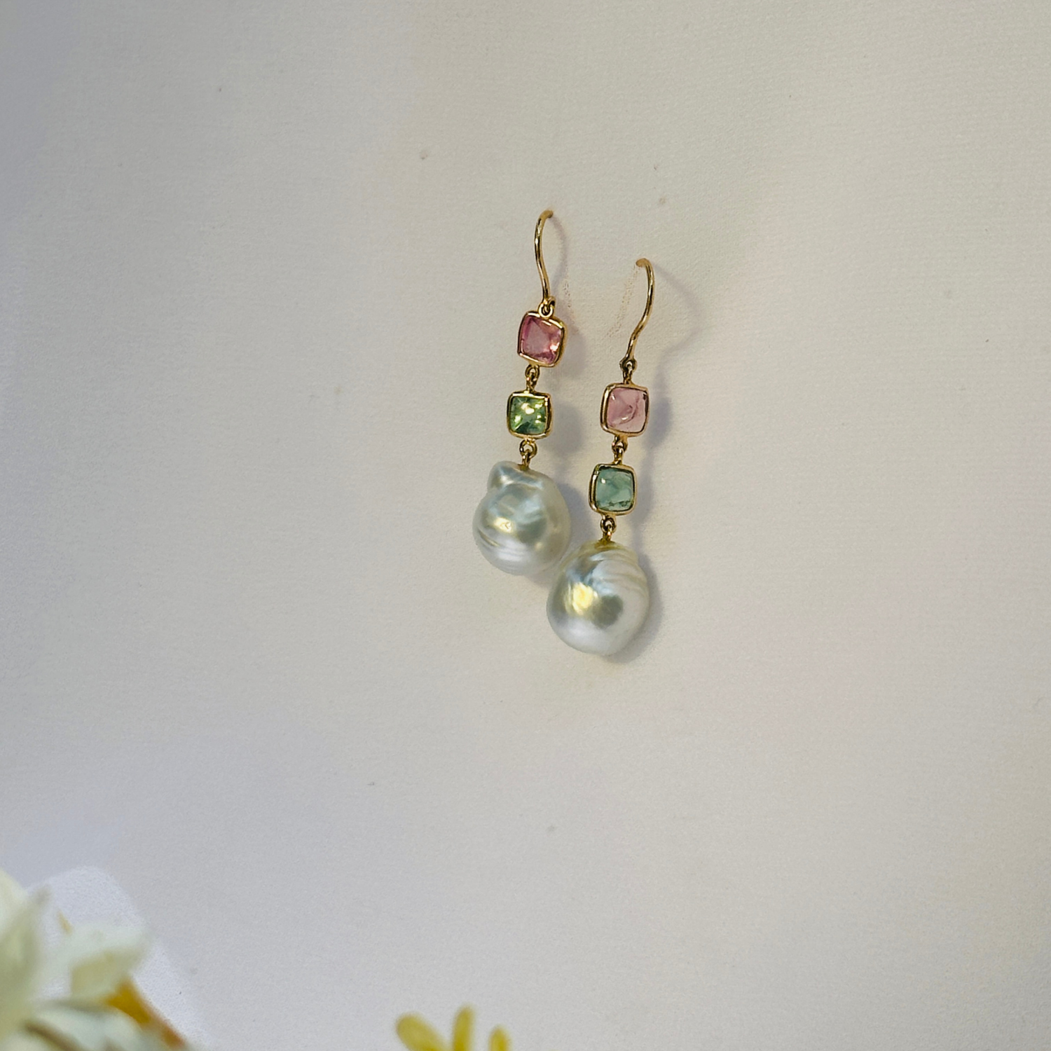 Pearl & Tourmaline 18K Gold Earrings