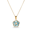Blue Topaz Flower 18K Gold Pendant with Diamonds