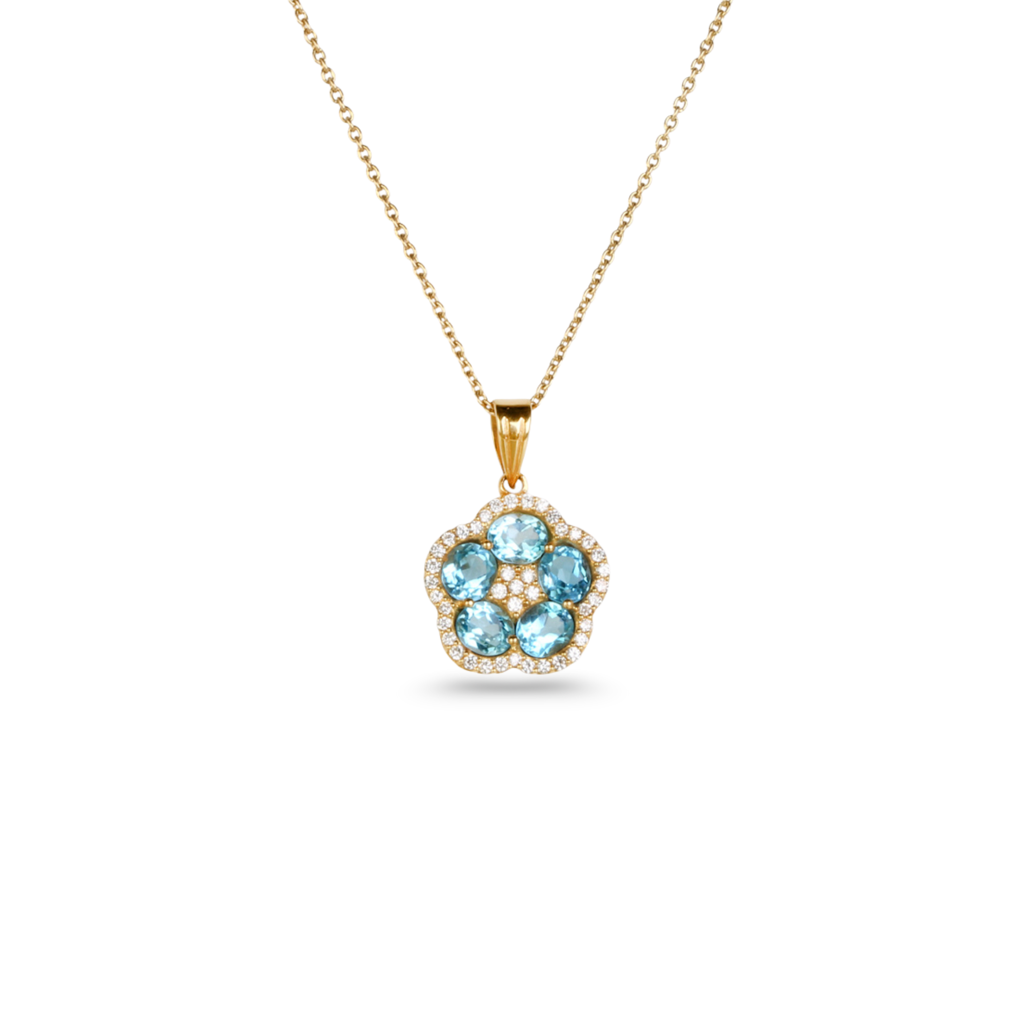 Aquamarine Flower 18K White Gold Pendant