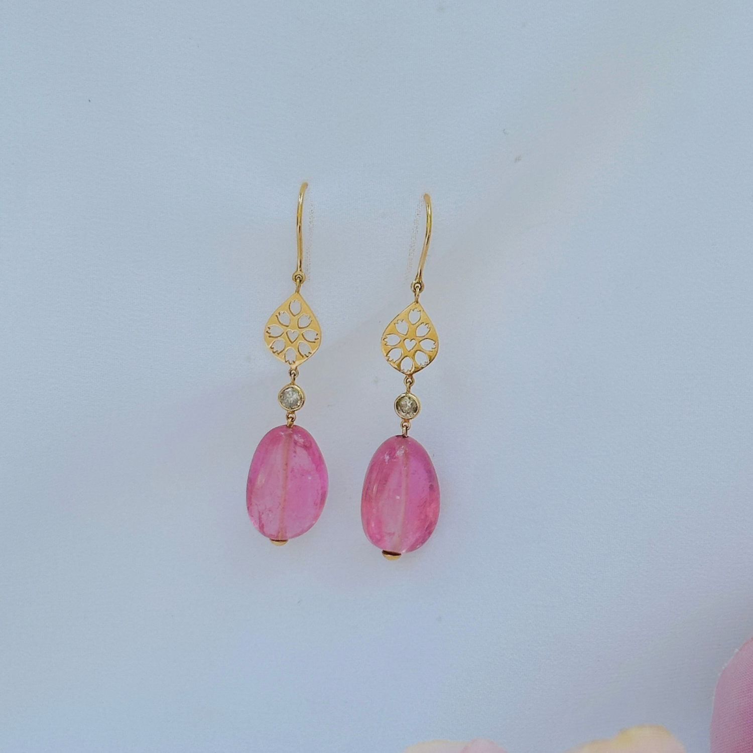Pink Tourmaline & Diamond 18K Earrings