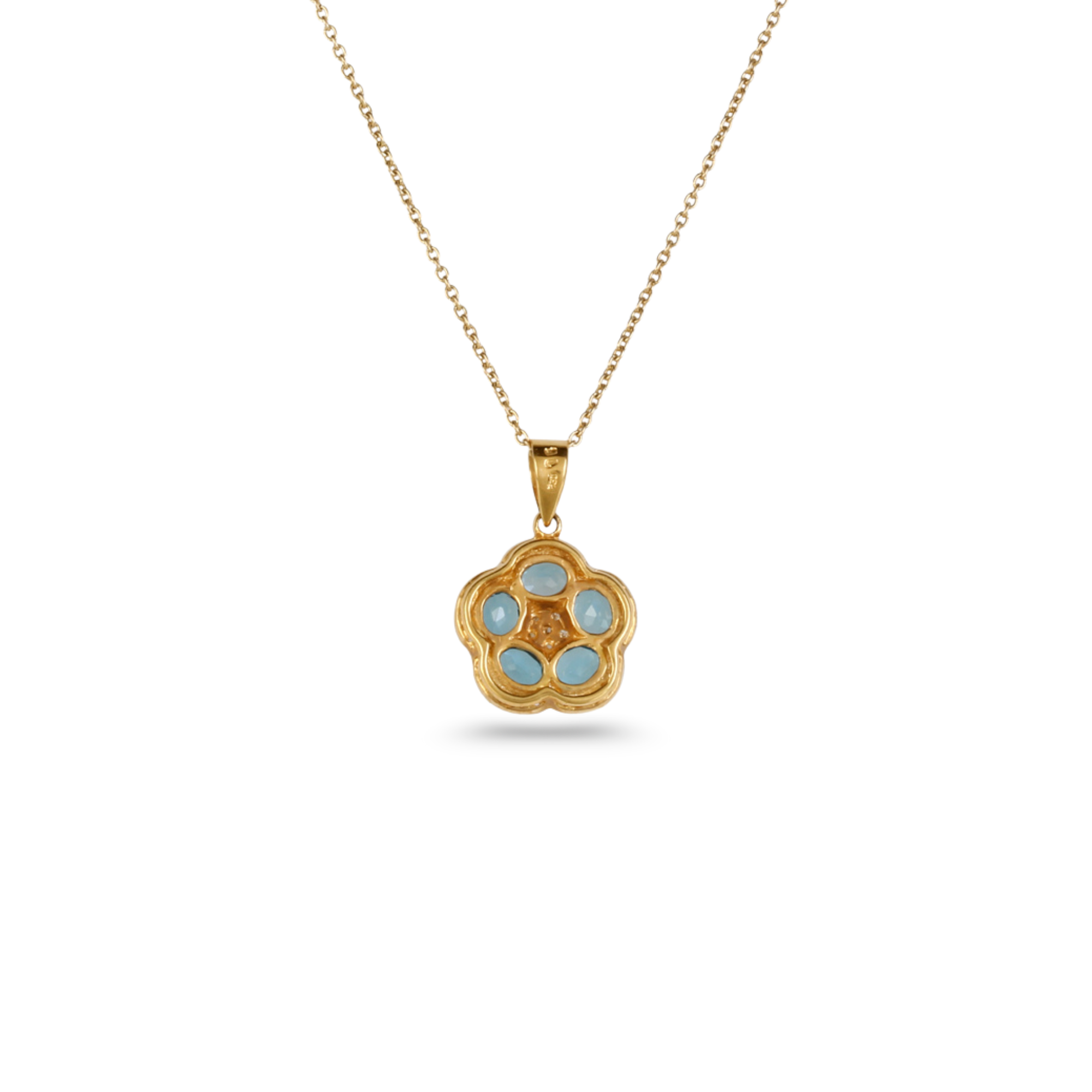Blue Topaz Flower 18K Gold Pendant with Diamonds