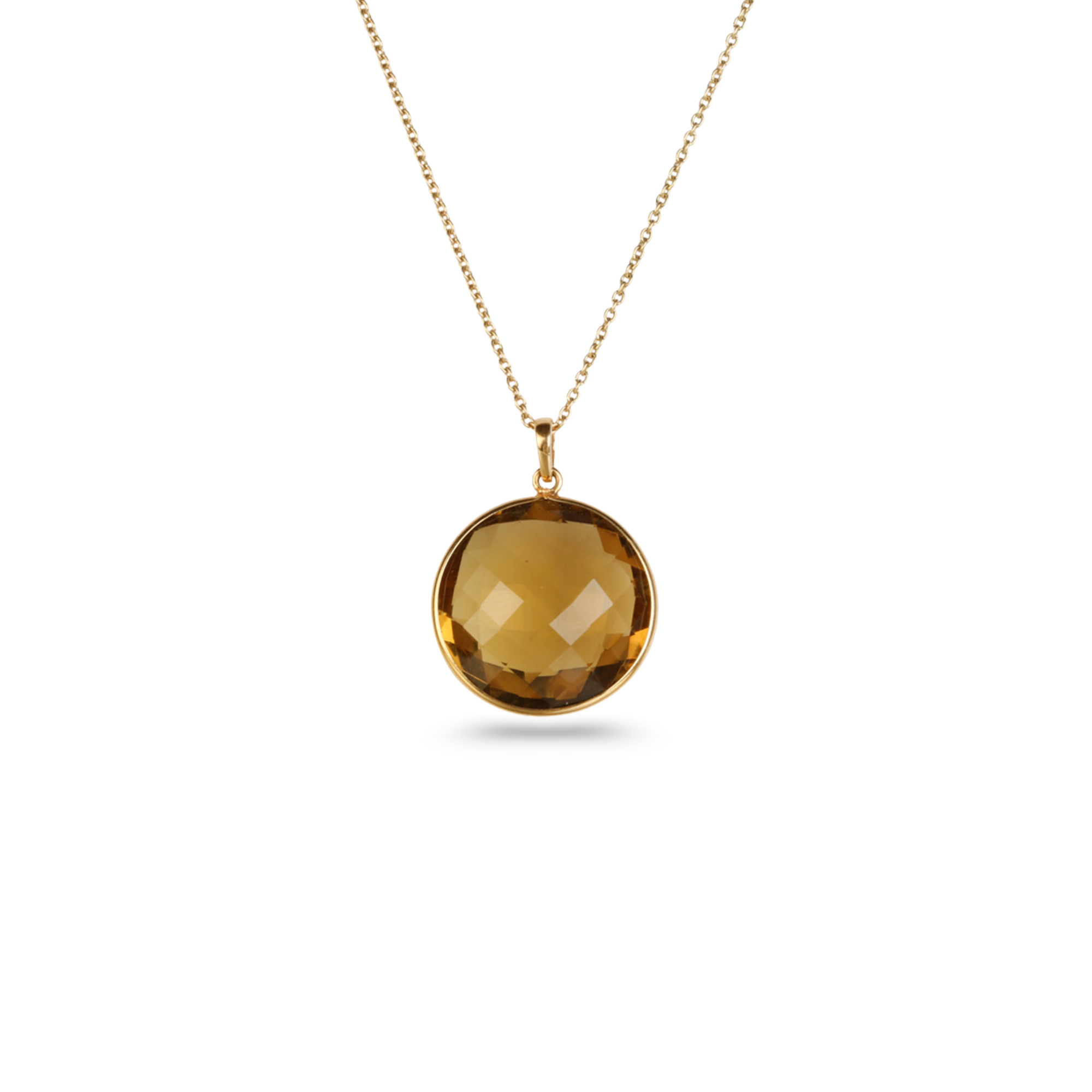 Brown Quartz Round 18K Gold Pendant