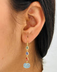 Blue Topaz & Multi Color Stone 18K Gold Drop Earrings