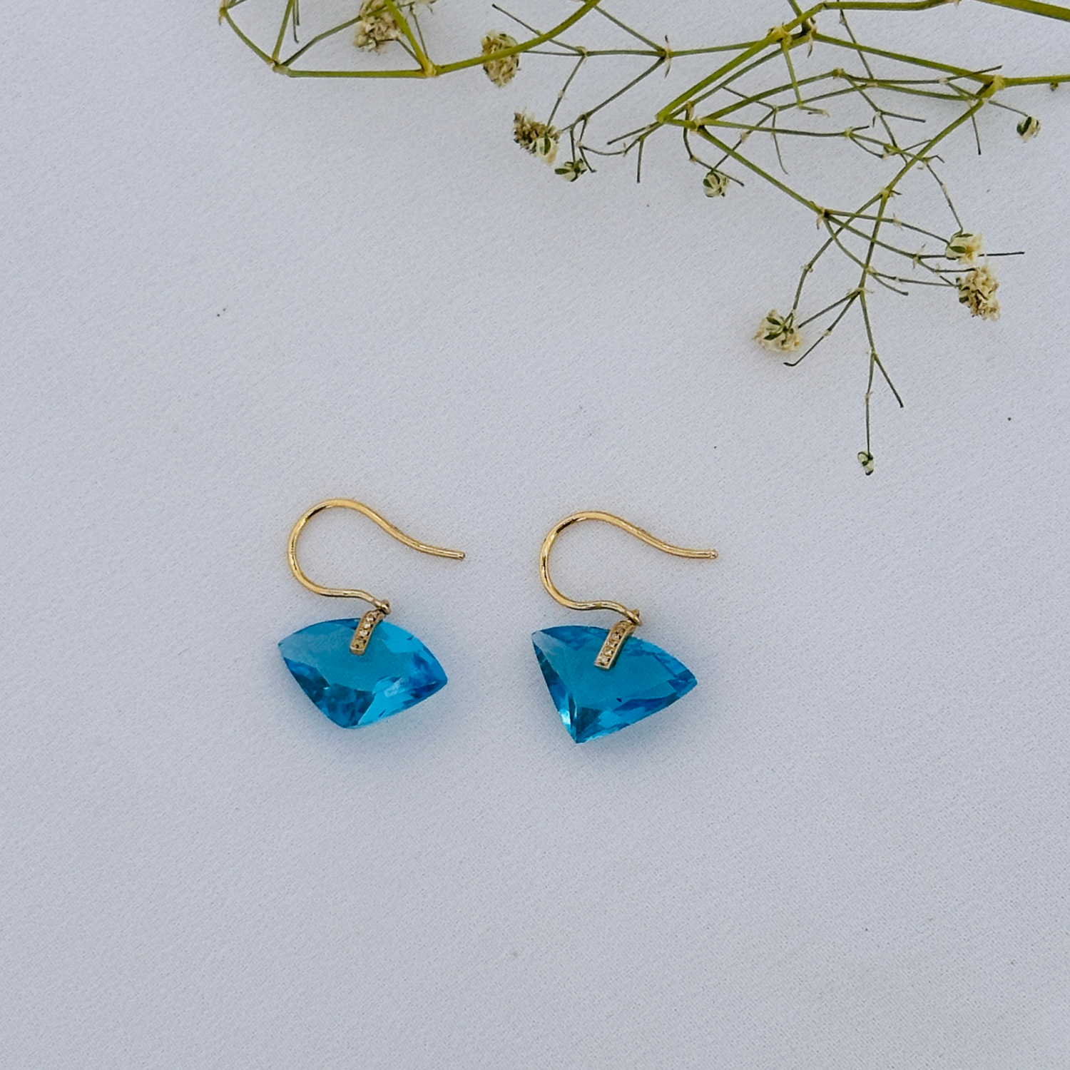 Blue Topaz 18K Gold Earrings with Diamonds