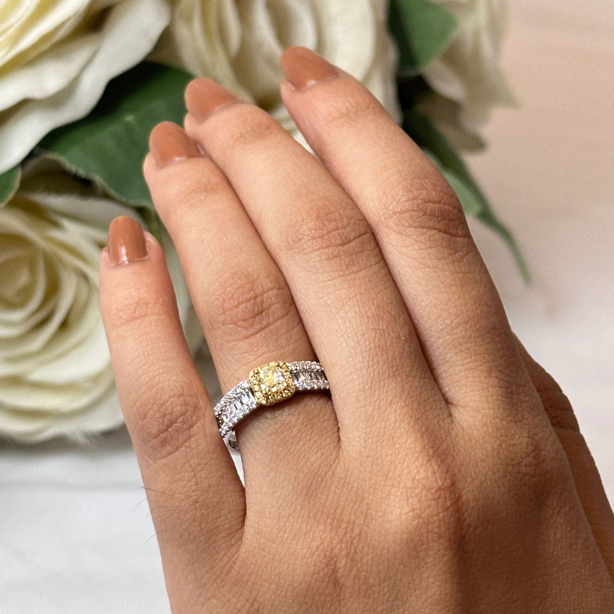 Halo Yellow & White Diamond Ring