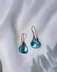 Blue Topaz Hanging 18K Gold Earrings