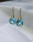 Blue Topaz Hanging 18K Gold Earrings