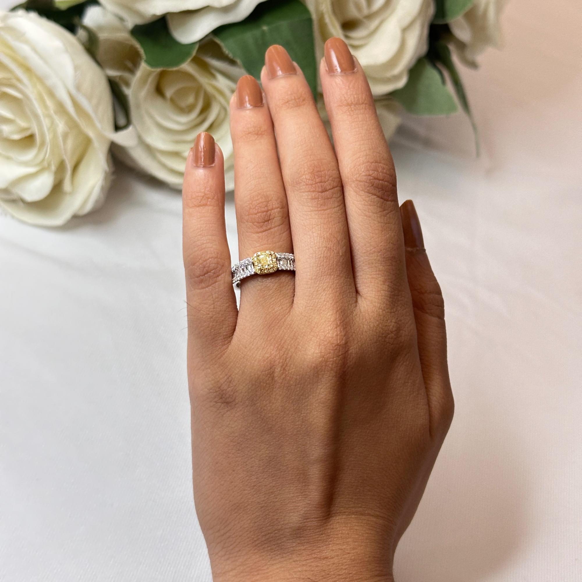 Halo Yellow & White Diamond Ring
