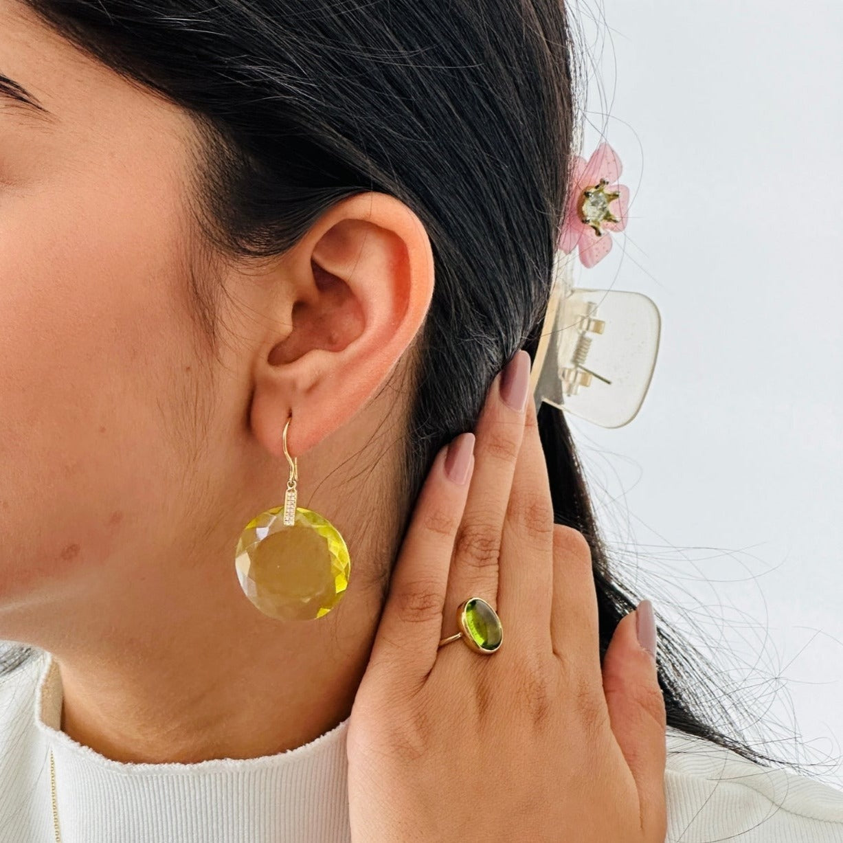 Lemon Quartz & Diamond 18K Gold Earrings