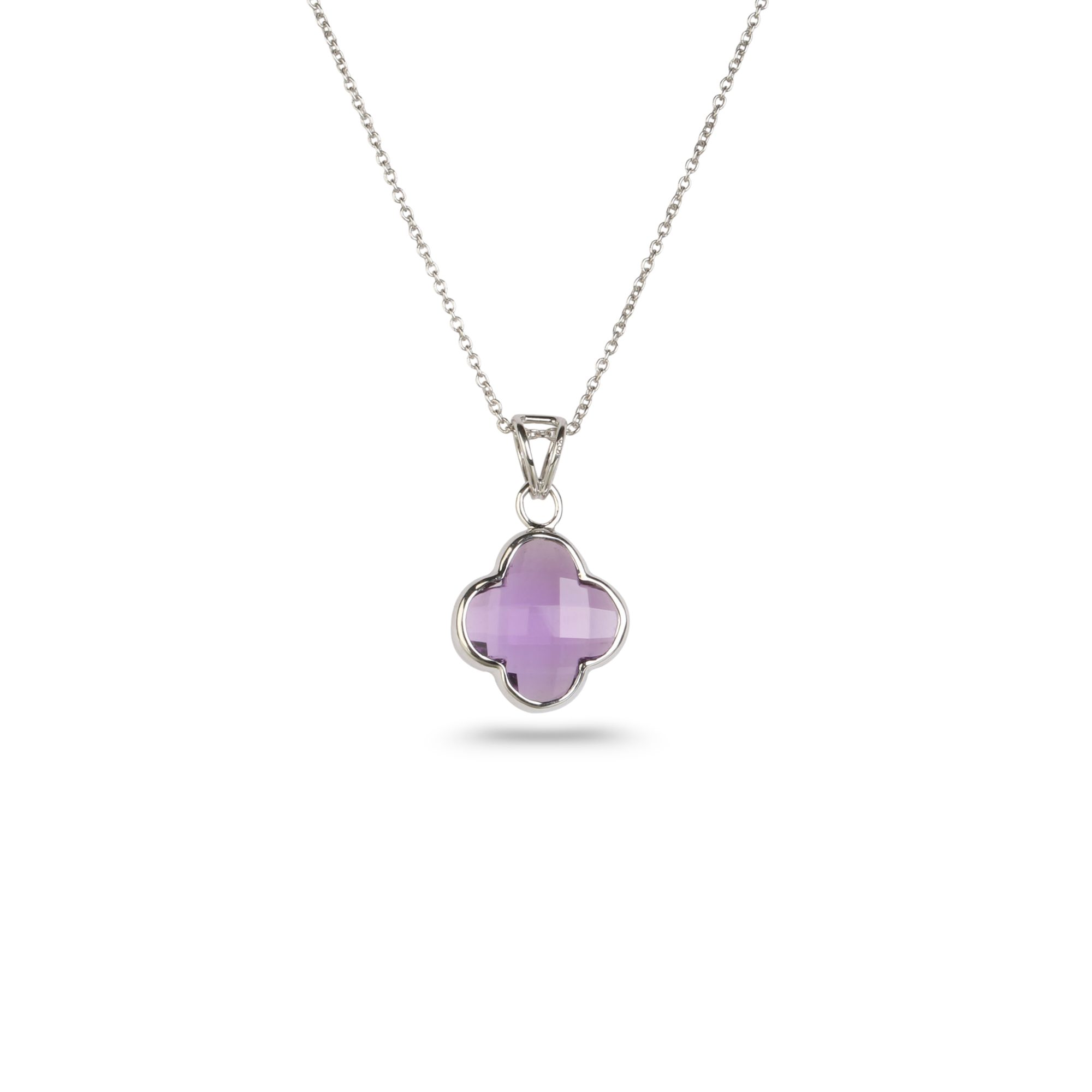 Amethyst Flower 18K White Gold Pendant