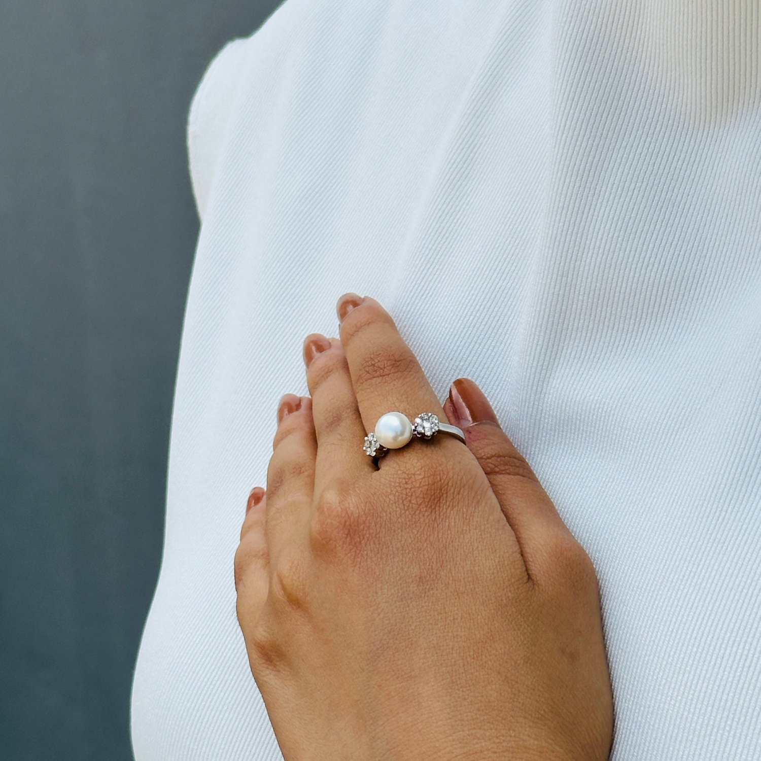 Pearl and Diamond 18K White Gold Ring