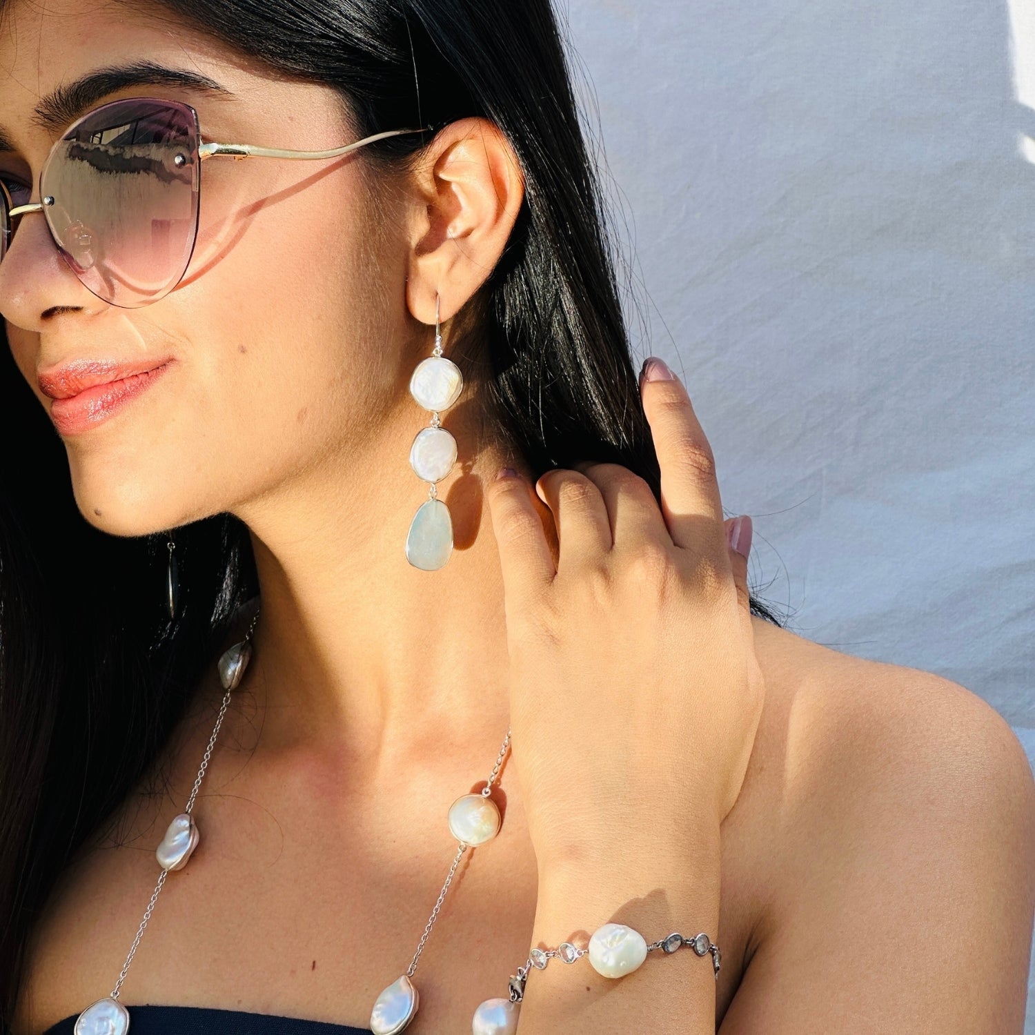 Pellet Pearl and Blue Topaz Silver 925 Bracelet