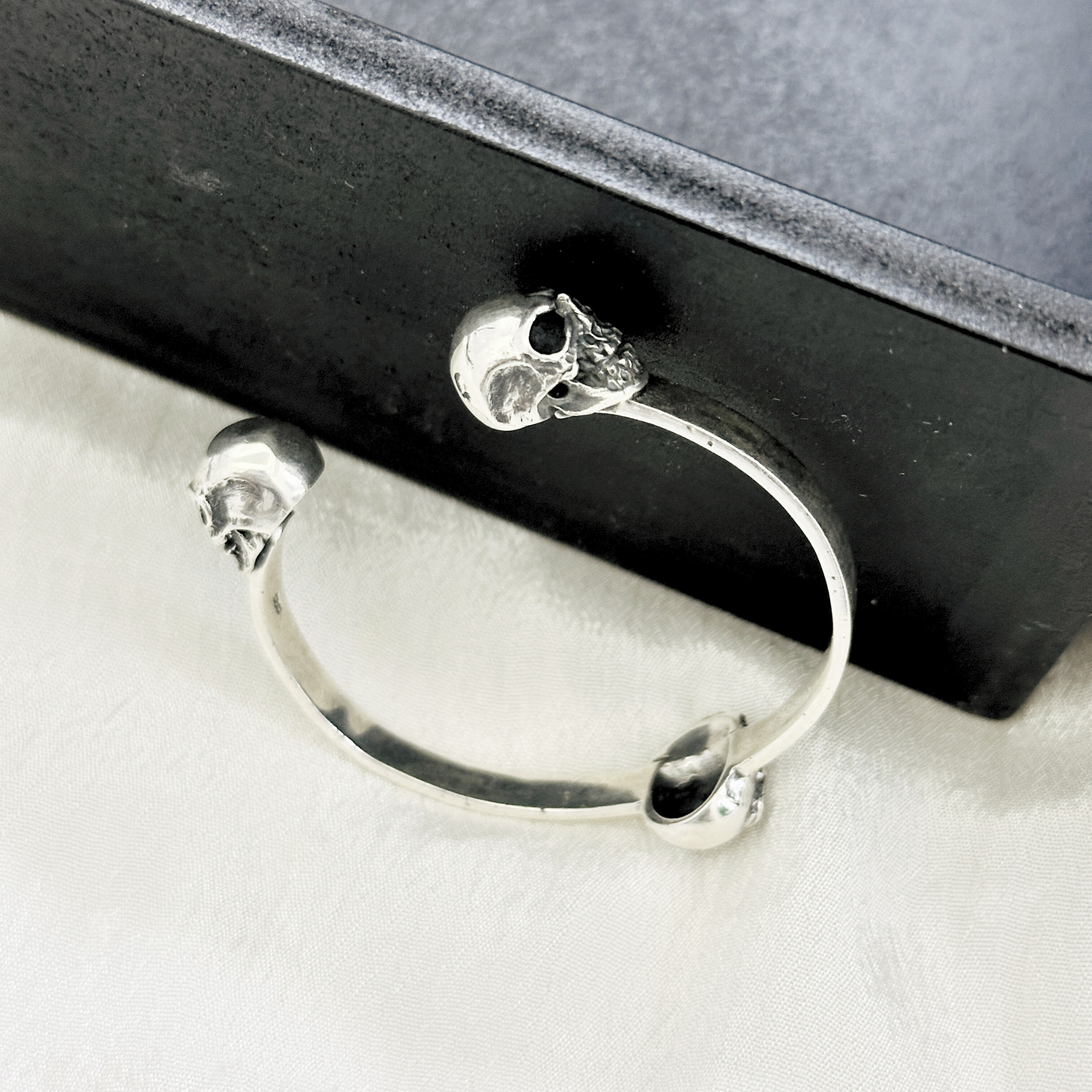 Three Skull Silver 925 Men's Cuff Bracelet