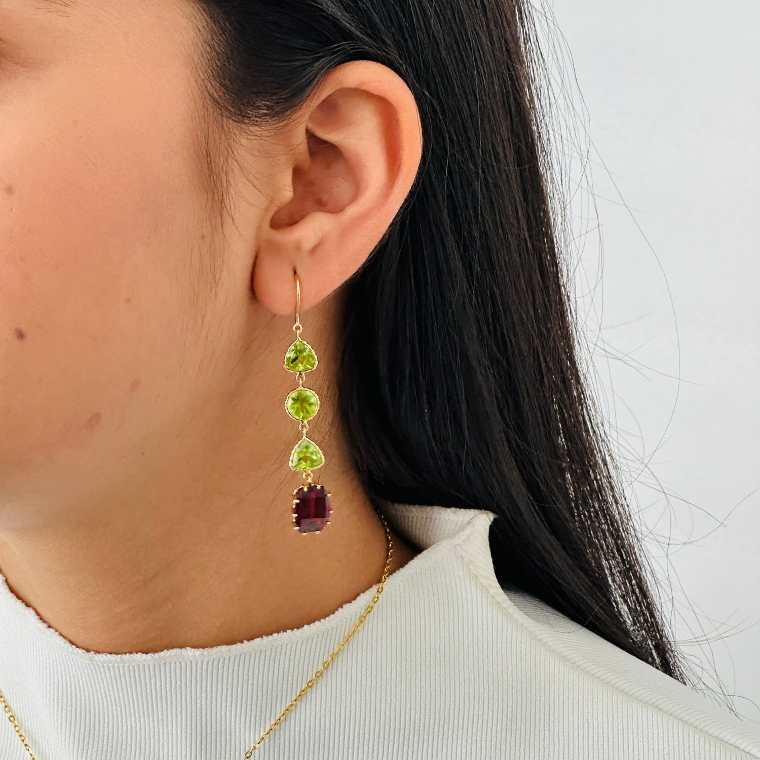 Garnet & Peridot 18K Gold Earrings