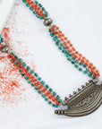Ashra turquoise carnelian Silver 925 necklace