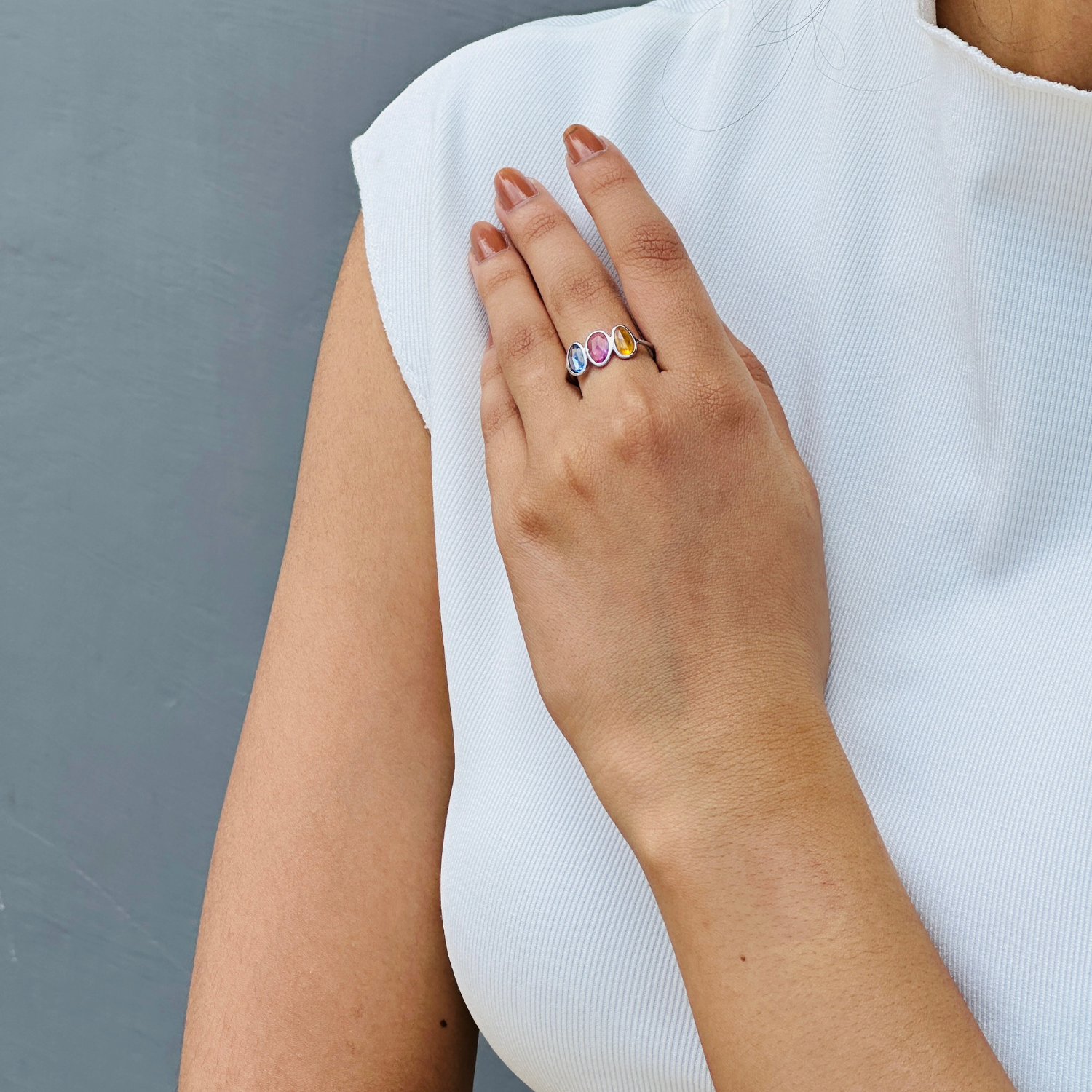 Multi Sapphire 18K White Gold Ring