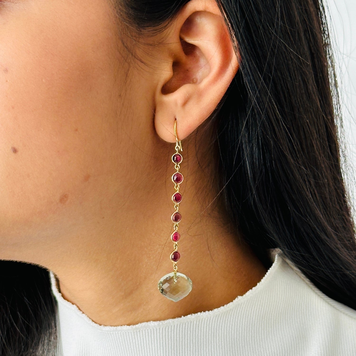 Green Amethyst & Tourmaline 18K Gold Earrings