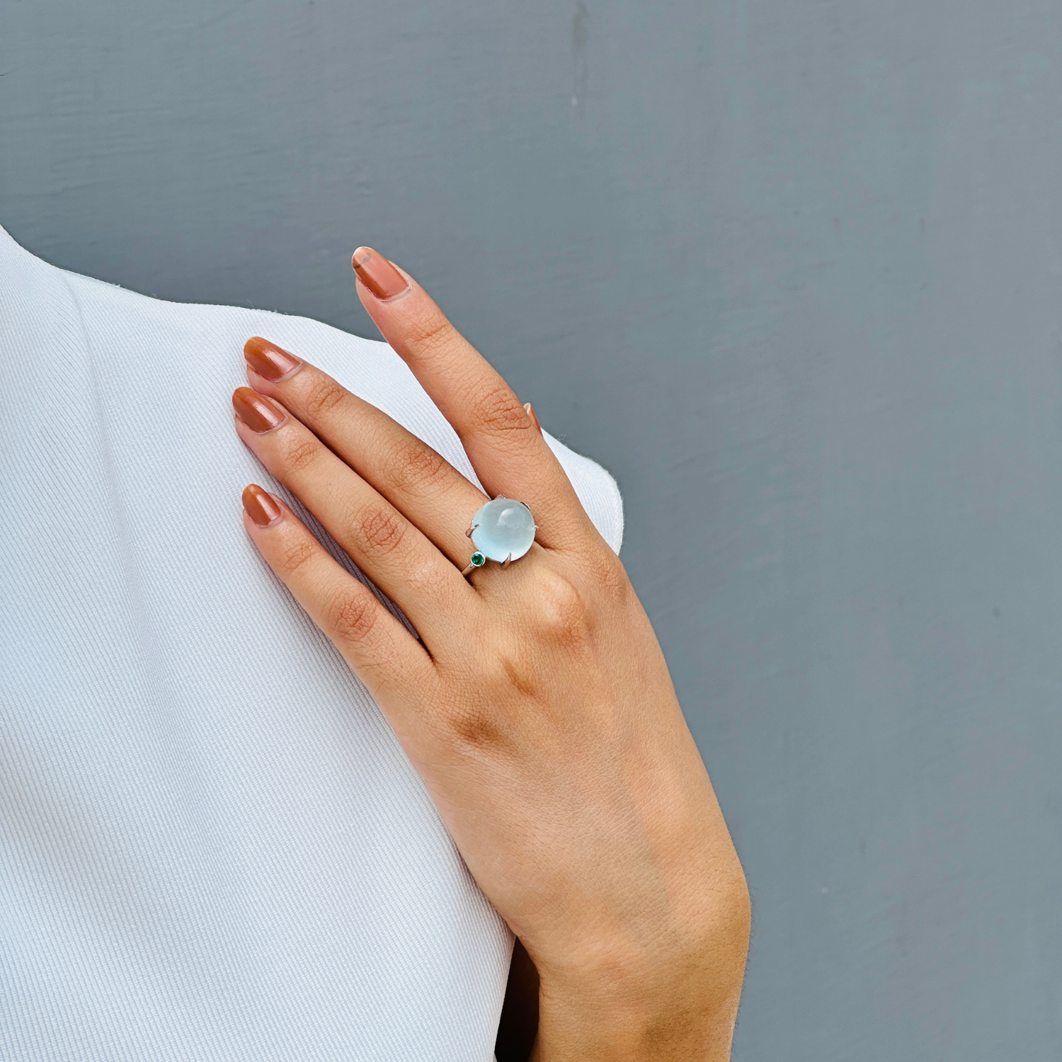 Aquamarine & Emerald 18K White Gold Ring