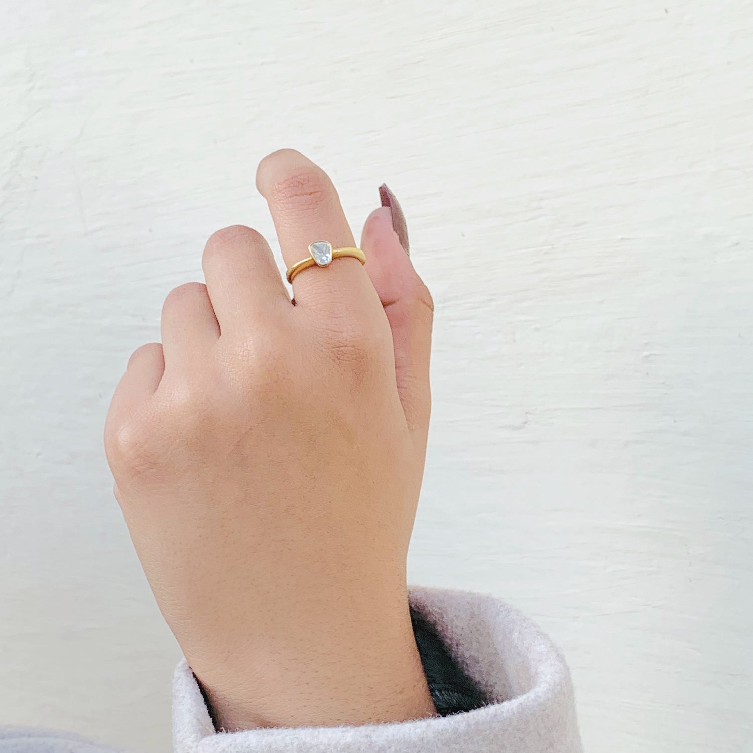 Minimal Everyday wear Modern Classic 18K Gold Plated Silver 925 Polki Diamond Ring