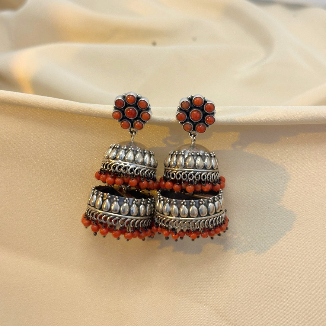 Coral Silver 925 Jhumki Earrings Festive