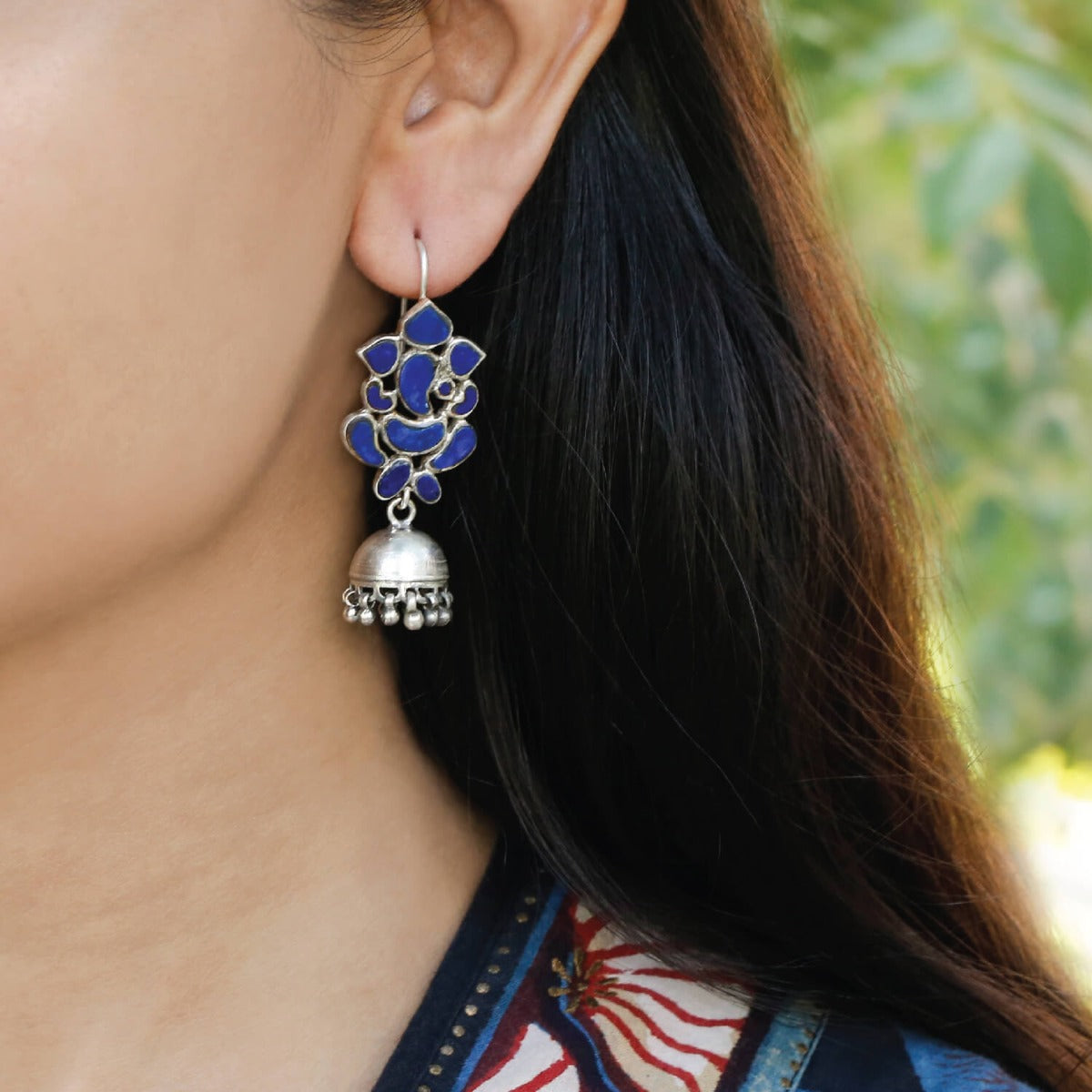 silver earrings, oxidized earrings, sterling silver earrings, buy ring earrings, traditional earrings, buy silver earrings, traditional earrings, festive earrings, jhumkas, oxidized jhumkas, silver jhumkas, lapis jhumkas, Ganesha earrings