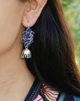 silver earrings, oxidized earrings, sterling silver earrings, buy ring earrings, traditional earrings, buy silver earrings, traditional earrings, festive earrings, jhumkas, oxidized jhumkas, silver jhumkas, lapis jhumkas, Ganesha earrings