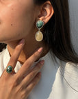 Gemstone Emerald and Sapphire 18k Gold Plated Silver Earrings
