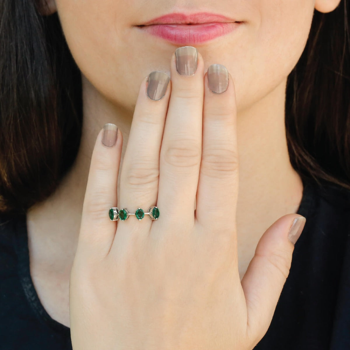 Emerald ring, silver emerald ring, emerald silver ring, green ring, silver-green ring, silver ring, sterling silver ring, unique ring
Four Stone Stylish modern Emerald and Silver 925 Band Ring