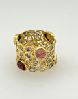 Multi Tourmaline Gemstone Ring with Diamond Accents Gold Plated