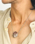 Jasper & Turquoise Double Sided Silver 925 Men's Pendant Necklace