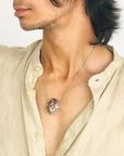 Jasper & Turquoise Double Sided Silver 925 Men's Pendant Necklace