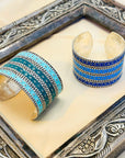 Festive Blue Enamel Silver 925 Cuff Bangle