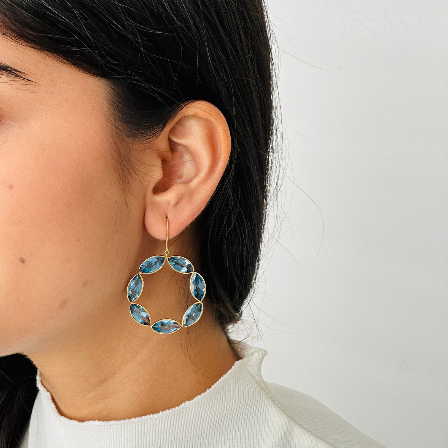 Blue Topaz Loop 18K Gold Earrings