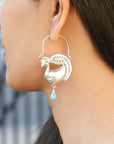 hoops, buy hoops online, sterling silver, buy silver hoops, gold plated hoops, peacock hoops, turquoise hoops
Peacock shaped turquoise silver 925 hoops earrings