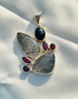 Gemstoone, garnet, Rutile, Multistone Silver 925 Pendant