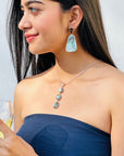Gemstone Abalone and Smokey Quartz Silver 925 Earrings