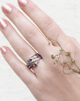 Multi Stone Silver 925 Rainbow Gemstone Stacking Ring for Women
