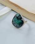 Gemstone Emerald 925 Silver Ring, Handmade Emerald Ring in Sterling Silver