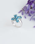 blue topaz ring, Natural blue topaz floral ring for women