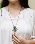 Boho style modern black onyx pendant necklace gothic jewelry Silver 925