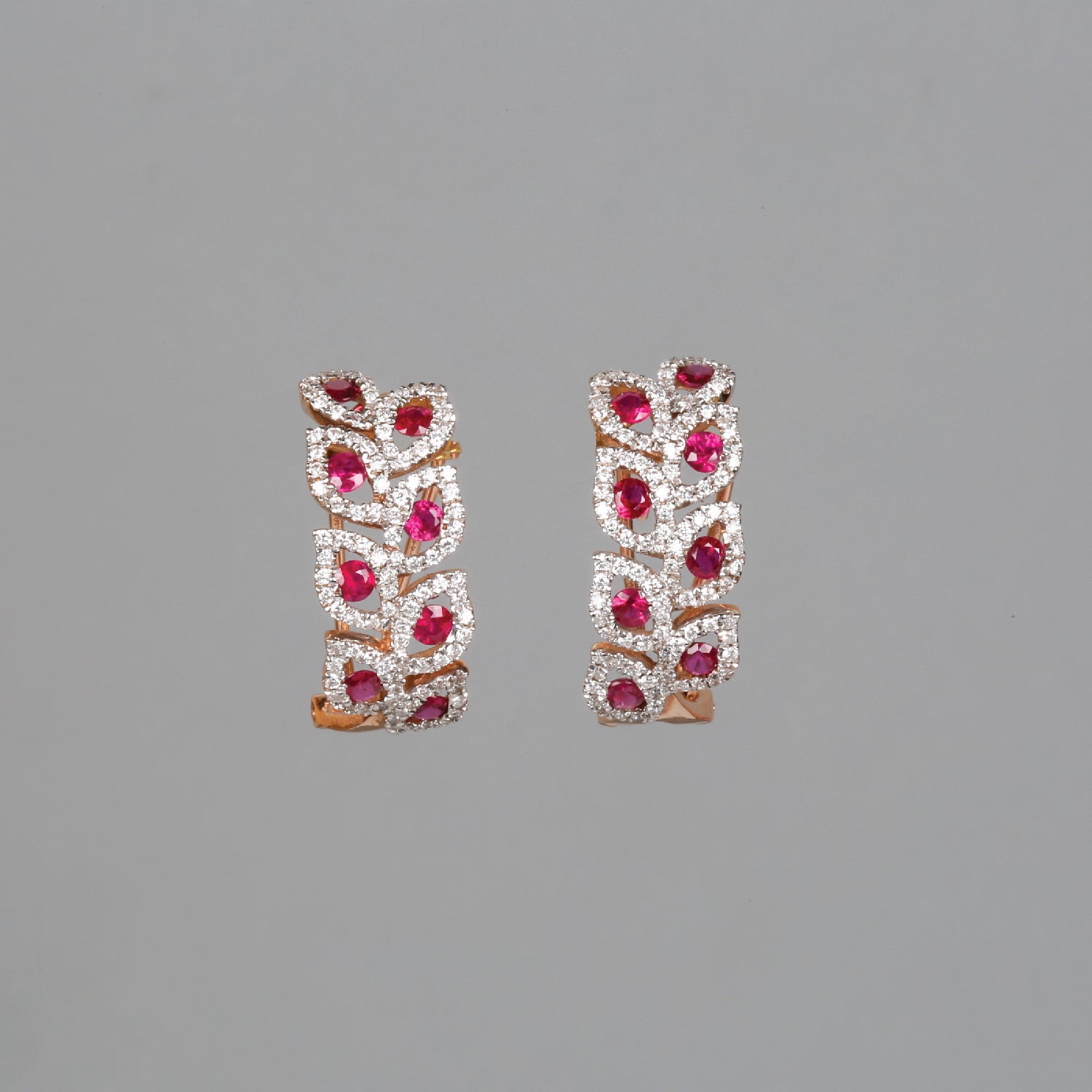 Curved Drop Ruby Diamond Earrings